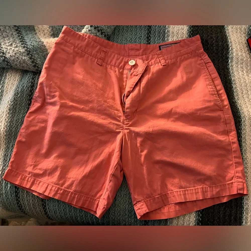 Vineyard Vines Shep Ian Salmon Pink 7 Inch Club Chino Shorts 32